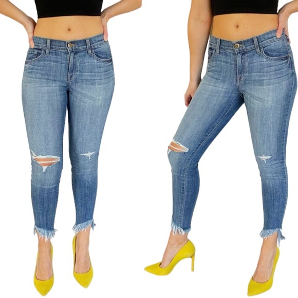 Pistola low rise distressed ripped knee medium wash raw hem skinny jeans size 26 - Picture 1 of 12